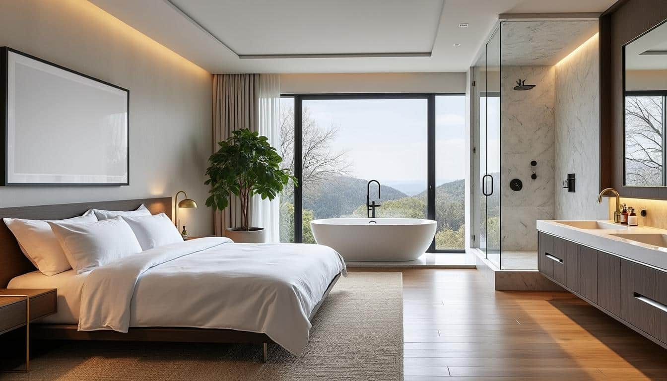 découvrez comment une suite parentale combine harmonieusement chambre et salle de bains pour un espace intime et confortable.