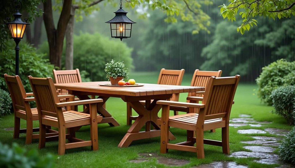 découvrez comment le mobilier de jardin en teck allie élégance et durabilité pour résister efficacement aux intempéries extérieures.