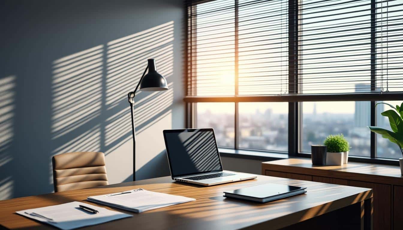 découvrez comment les stores vénitiens permettent de doser précisément l'ombre dans votre bureau pour un confort optimal et une meilleure concentration.