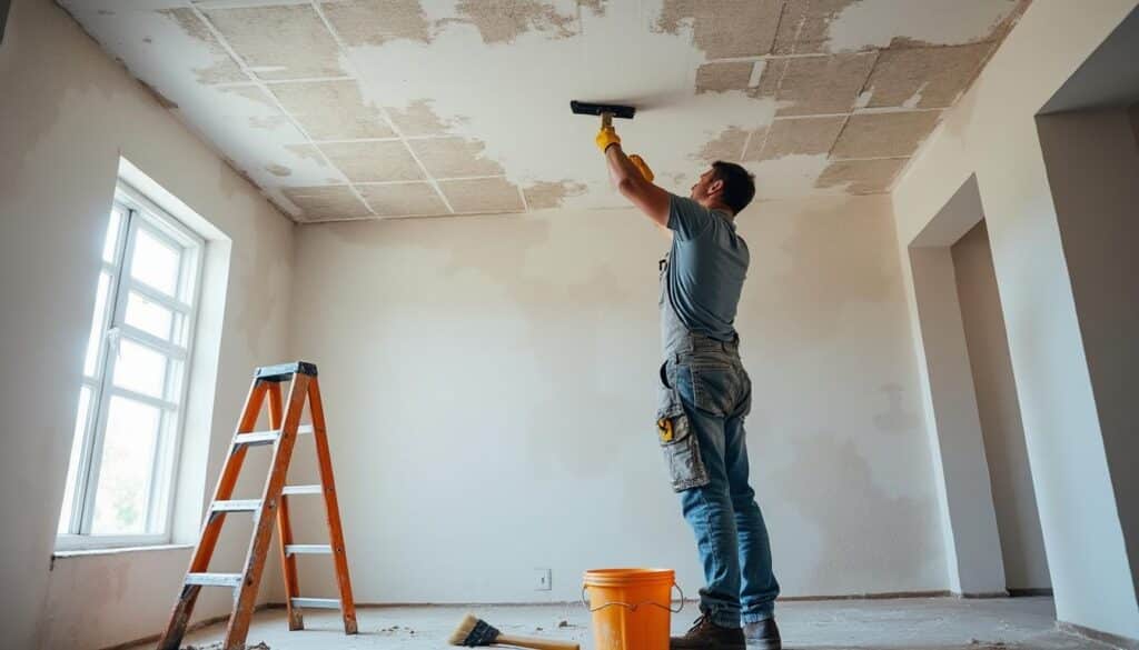 découvrez comment les travaux de plâtrerie permettent de lisser efficacement les plafonds endommagés après un dégât des eaux, pour retrouver une surface impeccable et durable.