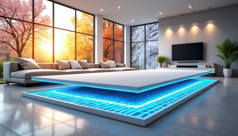 découvrez comment le plancher chauffant rafraîchissant assure une régulation optimale de la température toute l'année pour un confort thermique idéal en été comme en hiver.