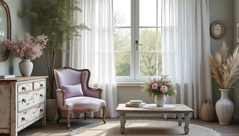 le style shabby chic se caractérise par l'utilisation de meubles patinés par le temps, apportant une ambiance chaleureuse et vintage à votre intérieur.