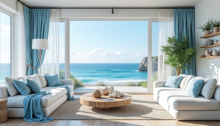 découvrez comment la décoration bord de mer, utilisant le blanc et le bleu ciel, apporte fraîcheur et sérénité à votre intérieur.