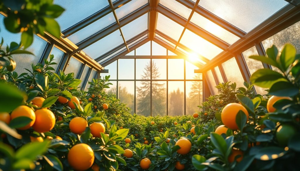 découvrez comment la serre en verre capture efficacement la chaleur du soleil pour offrir un environnement idéal à la culture des agrumes.