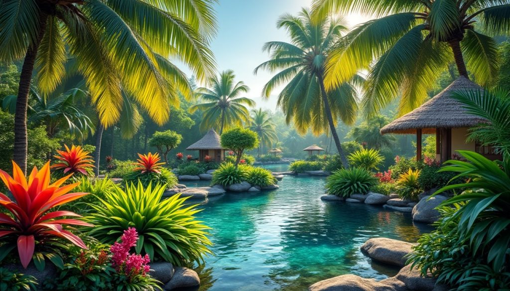 découvrez le jardin exotique où les palmiers créent une ambiance dépaysante et invitent au voyage au cœur d'un paradis tropical.