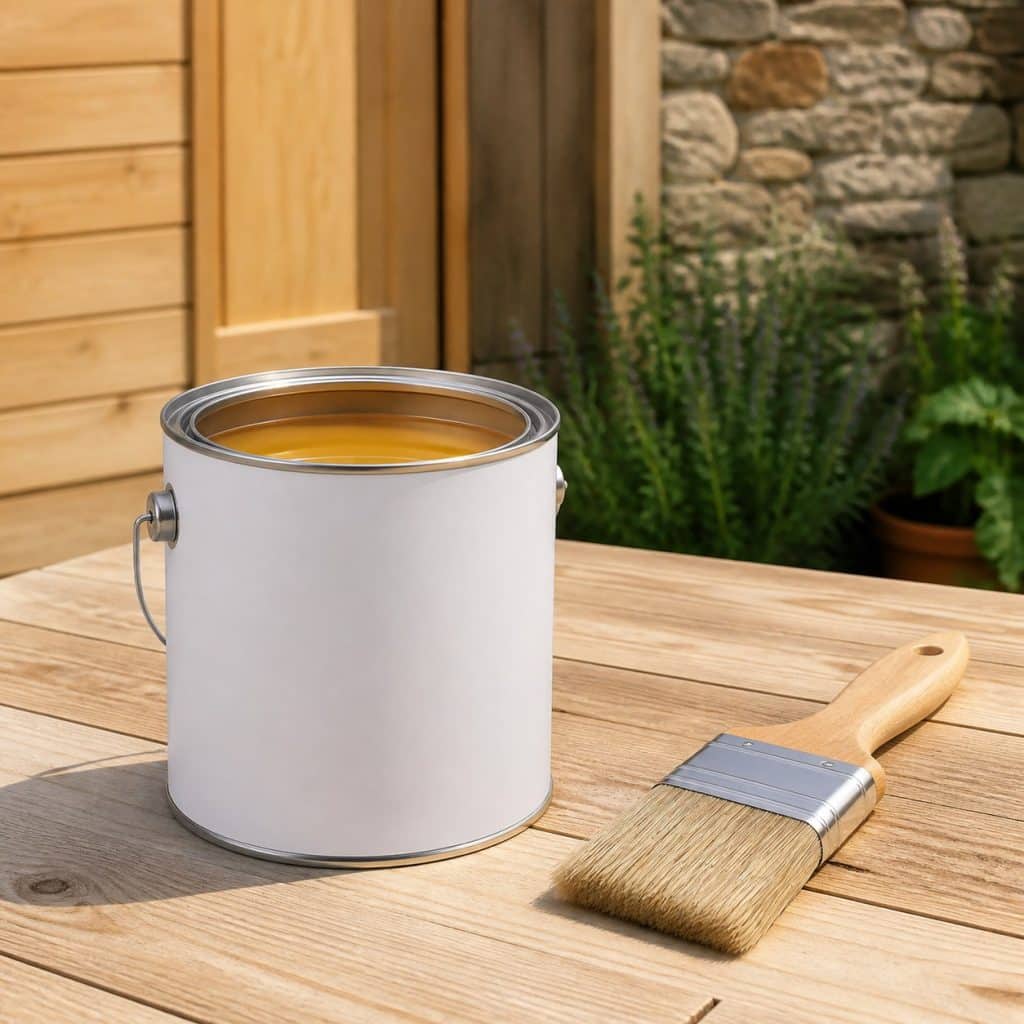 Pot de lasure bois incolore extérieur avec pinceau