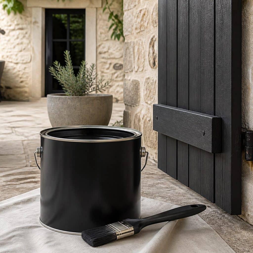 Pot de lasure bois noire extérieur avec pinceau