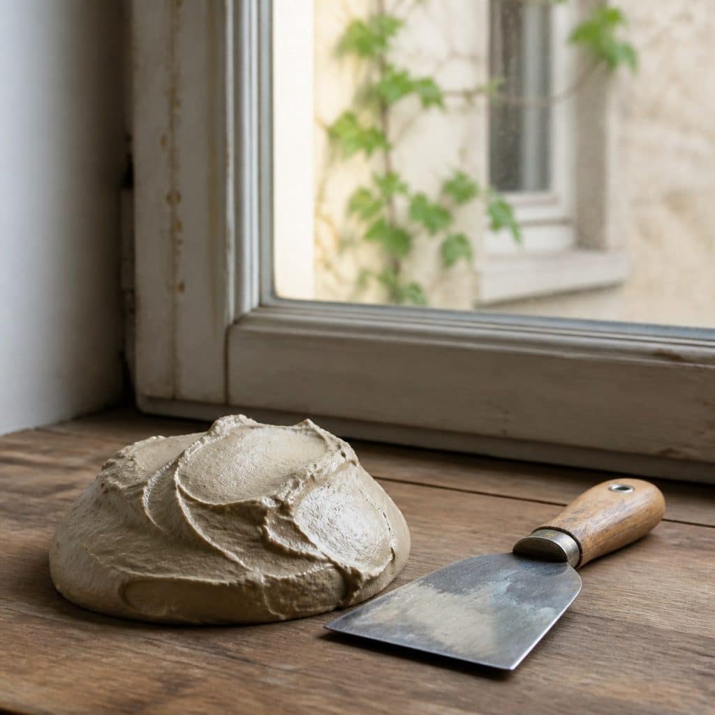 Mastic vitrier à l'huile de lin formule traditionnelle avec spatule