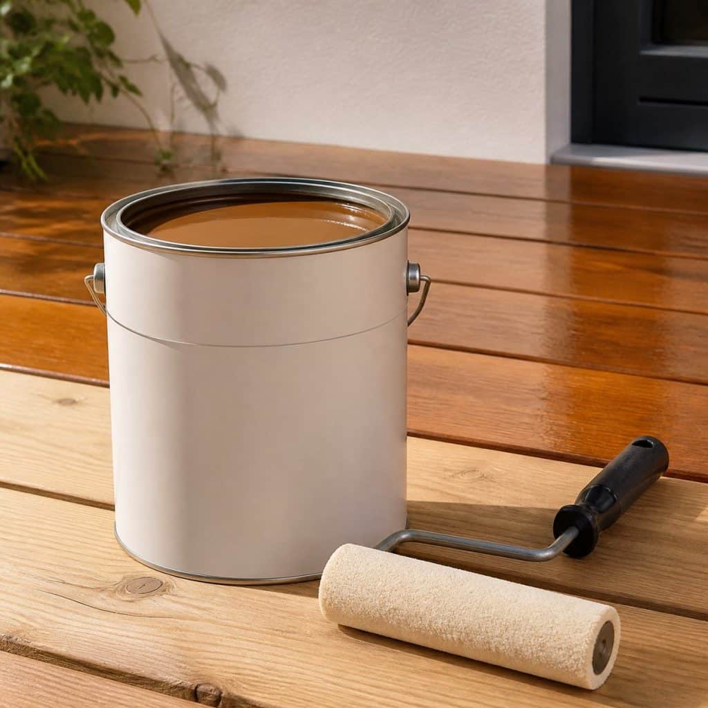 Pot de peinture hydrofuge bois avec rouleau