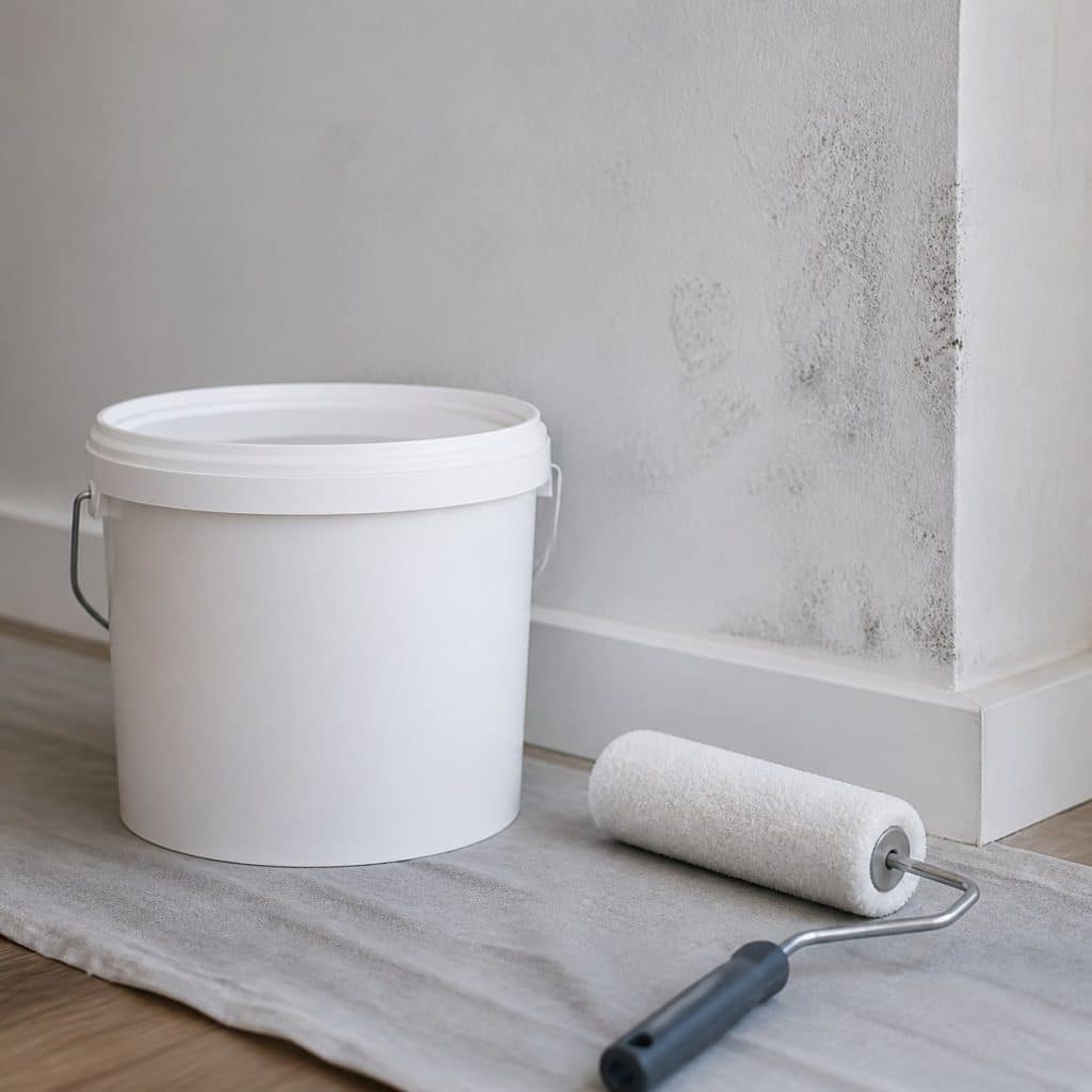 Pot de peinture hydrofuge murs intérieurs condensation avec rouleau