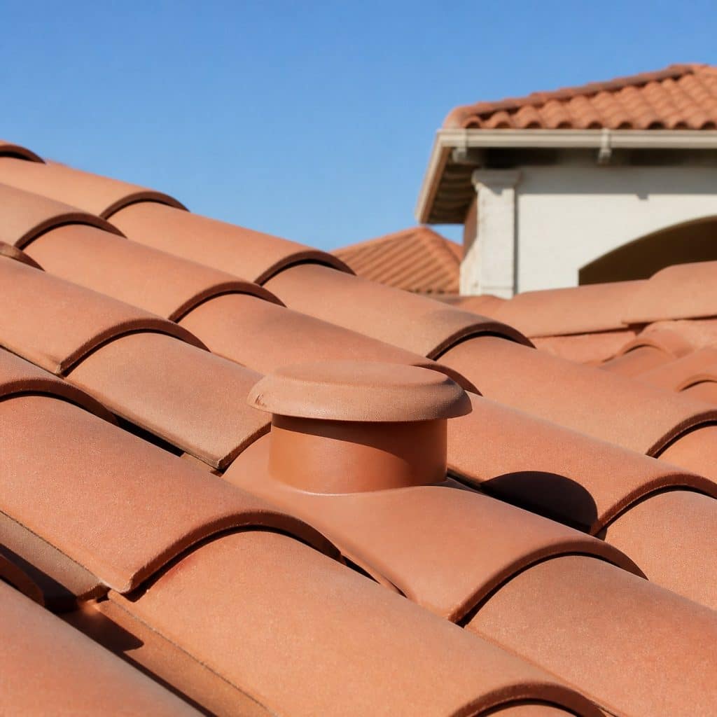 Tuile romane avec douille de ventilation intégrée présentée seule