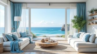 découvrez comment la décoration bord de mer, utilisant le blanc et le bleu ciel, apporte fraîcheur et sérénité à votre intérieur.