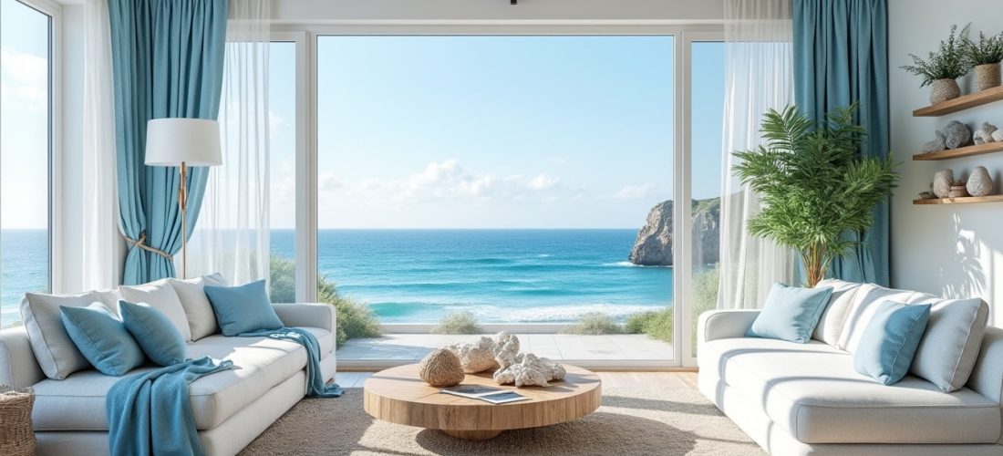découvrez comment la décoration bord de mer, utilisant le blanc et le bleu ciel, apporte fraîcheur et sérénité à votre intérieur.