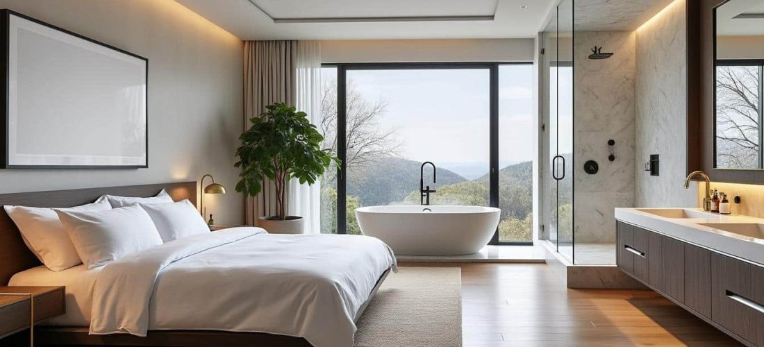 découvrez comment une suite parentale combine harmonieusement chambre et salle de bains pour un espace intime et confortable.