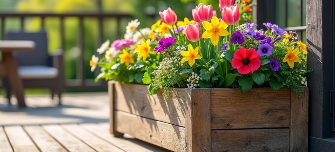 découvrez comment le bac de jardinage accueille les fleurs de saison sur votre terrasse pour embellir votre espace extérieur toute l'année.