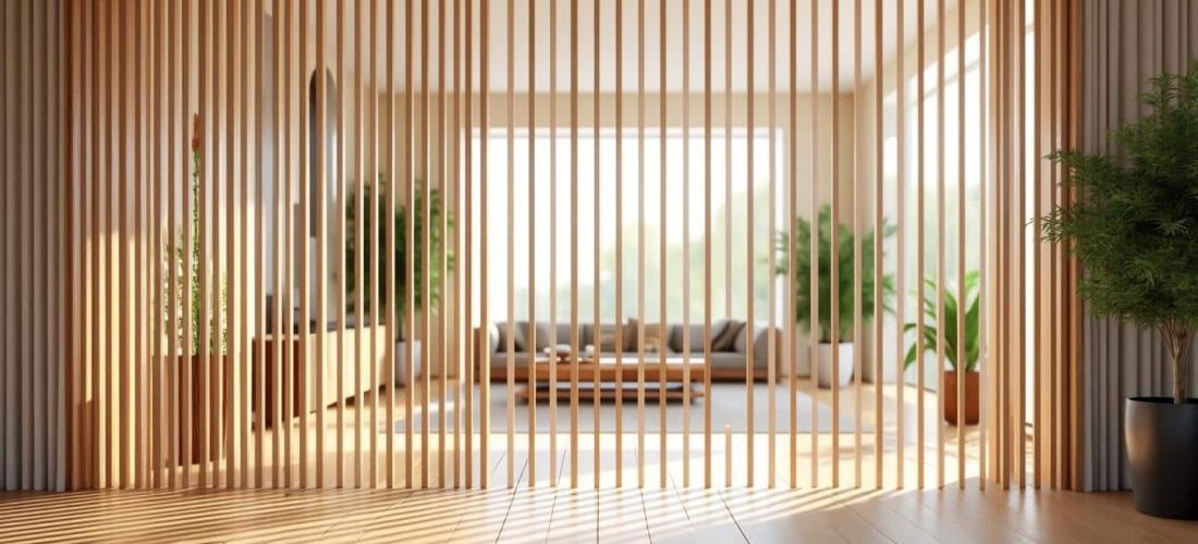 découvrez comment un claustra en bois sépare l'entrée tout en laissant passer la lumière, alliant esthétique et fonctionnalité pour un intérieur lumineux et accueillant.
