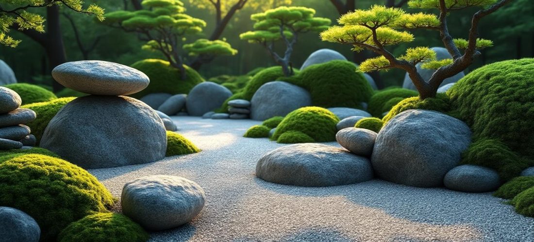 découvrez comment le jardin japonais utilise les rochers pour représenter symboliquement les montagnes, créant un paysage serein et harmonieux.