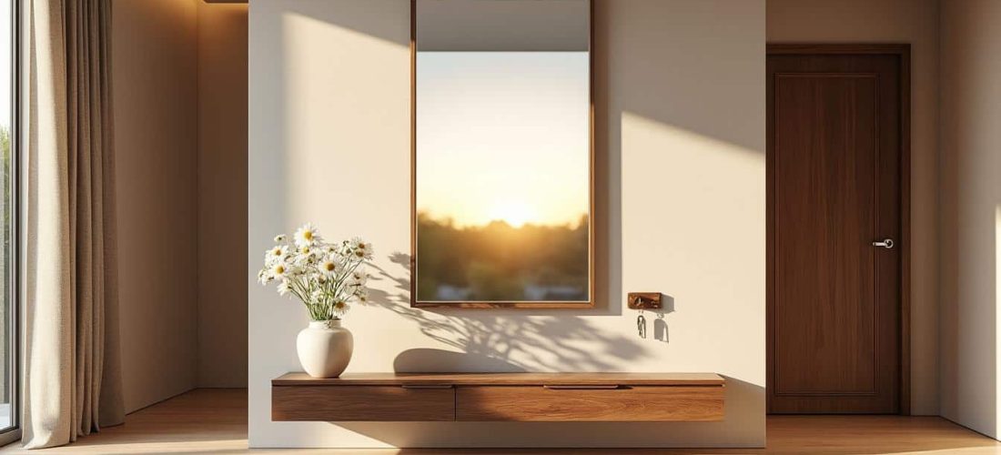 découvrez comment un miroir de grande taille peut illuminer votre entrée en réfléchissant la lumière naturelle, agrandissant ainsi l'espace et créant une ambiance accueillante.