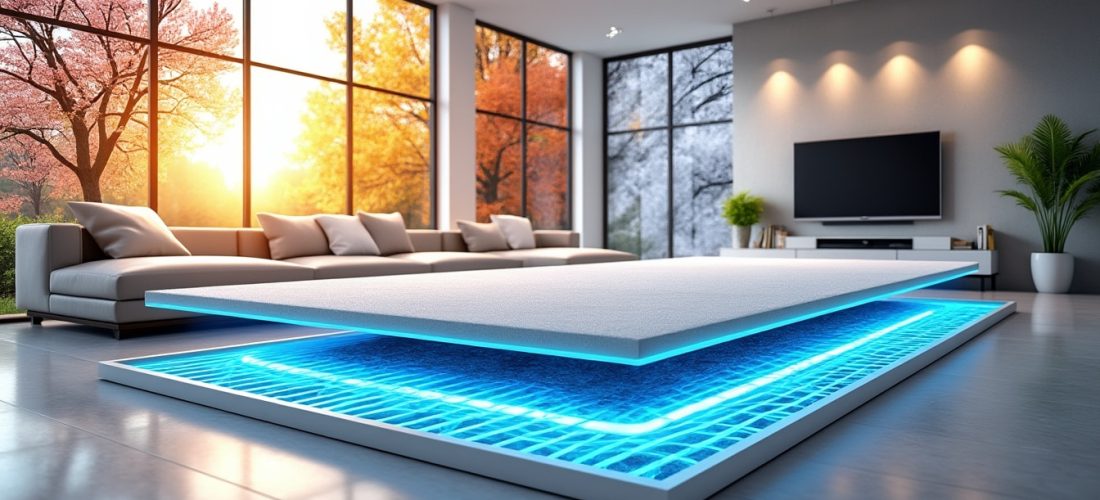 découvrez comment le plancher chauffant rafraîchissant assure une régulation optimale de la température toute l'année pour un confort thermique idéal en été comme en hiver.