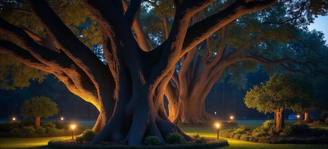 découvrez comment l'éclairage extérieur met en valeur les arbres remarquables la nuit, sublimant leur beauté et créant une ambiance magique dans votre jardin.