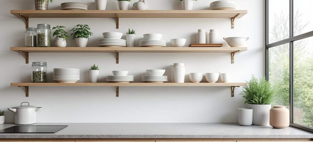 découvrez comment les étagères suspendues optimisent l'espace en libérant la surface au sol des petites cuisines pour un intérieur plus fonctionnel et esthétique.