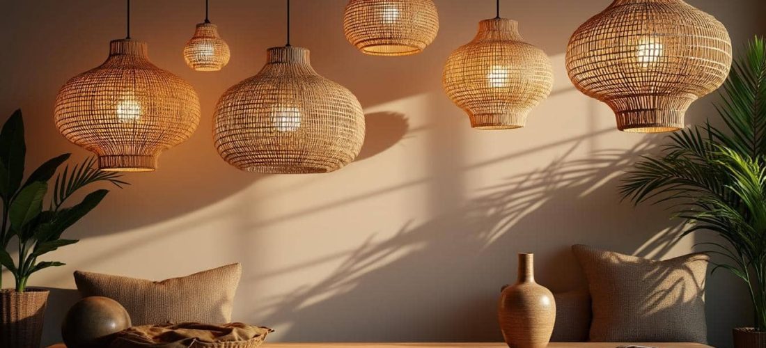 découvrez comment les suspensions en osier diffusent des ombres portées élégantes et décoratives, apportant une ambiance chaleureuse et naturelle à votre intérieur.