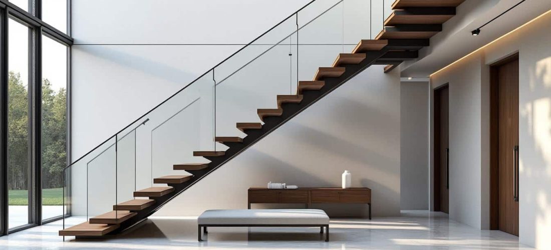 découvrez comment un escalier suspendu peut libérer de l'espace visuel dans votre hall d'entrée, offrant une ambiance légère et moderne à votre intérieur.