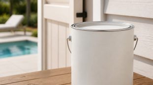 Pot de lasure bois blanche mate avec pinceau